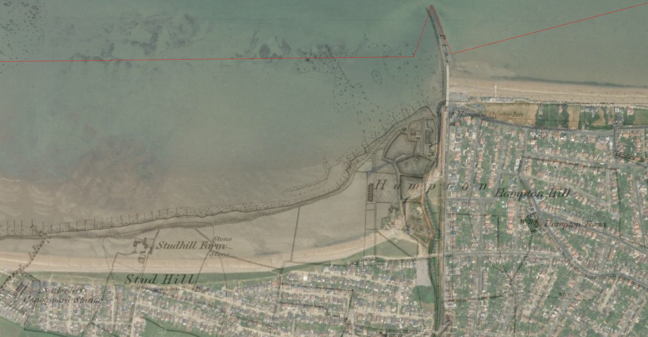 Hampton, Herne Bay, Kent.  Coastline and littoral then and now.